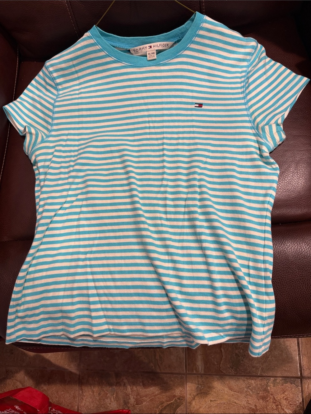 Tommy Hilfiger Aqua & White Striped Crew Tee